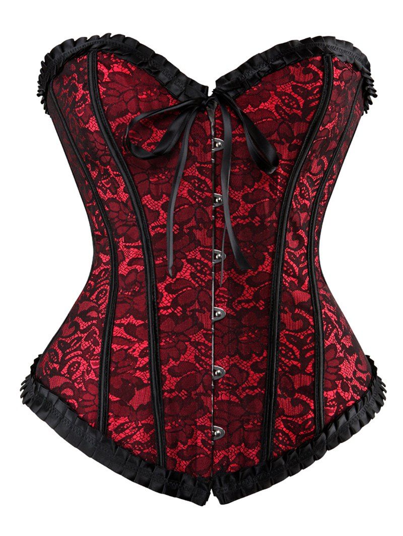 [25% OFF] 2021 Plus Size Ruffles Jacquard Lace Up Tie Corset In RED ...