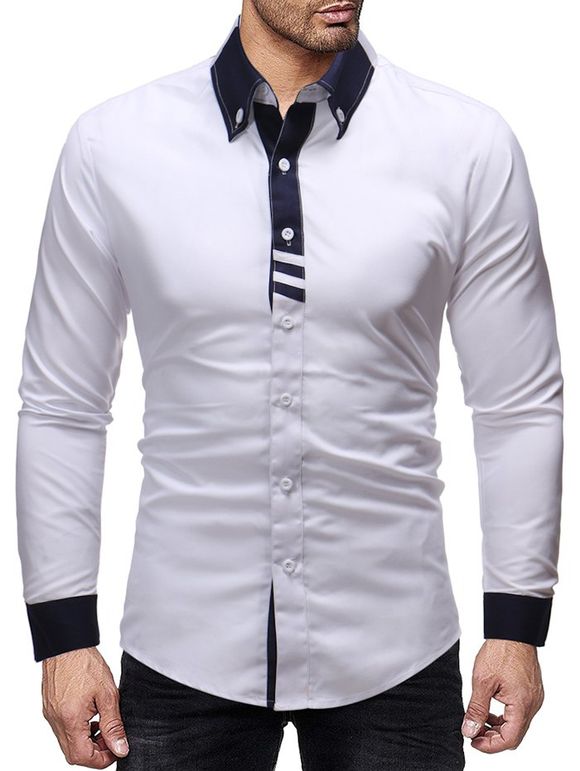 Chemise Boutonnée Jointive en Blocs de Couleurs à Manches Longues - Blanc XL