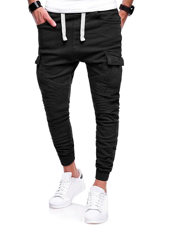 Pantalon de Jogging Jointif avec Poche à Rabat à Cordon - Noir XS