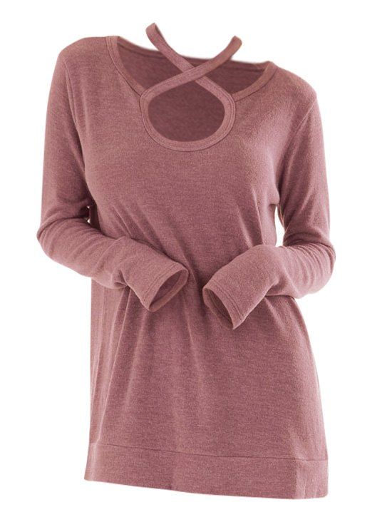 T-shirt Long Croisé avec Trou de Serrure - Rose Kaki XL