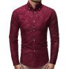 Chemise Boutonnée à Imprimé Camouflage à Ourlet Courbe - Rouge Vineux M