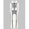 Maxi Robe d'Halloween Squelette Imprimée à Epaule Dénudée - Blanc M