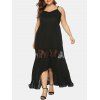 Maxi Robe à Bretelle Haut Bas Panneau en Dentelle Grande Taille - Noir 1X