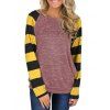 T-shirt Long Rayé Chiné à Manches Raglan - Rouge Violet Pâle L