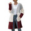 Manteau Long Fourré Ouvert en Avant en Blocs de Couleurs - multicolor C XL