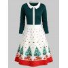 Christmas Tree Buttons Peter Pan Collar Dress - DARK GREEN L
