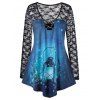 T-shirt Imprimé en Dentelle Insérée de Grande Taille à Col V - multicolor A L
