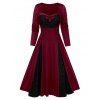 Robe d'Halloween Crâne en Dentelle Insérée avec Bouton - Rouge Vineux S