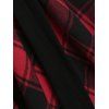 Gothic Plaid Asymmetrical Handkerchief Cold Shoulder Dress - RED WINE S