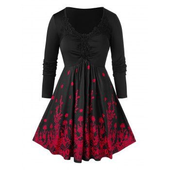 

Plus Size Scoop Collar Applique Long Sleeve T Shirt, Black