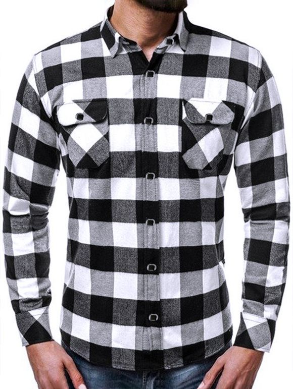 Chemise à Carreaux Imprimé avec Poche Poitrine - Noir L