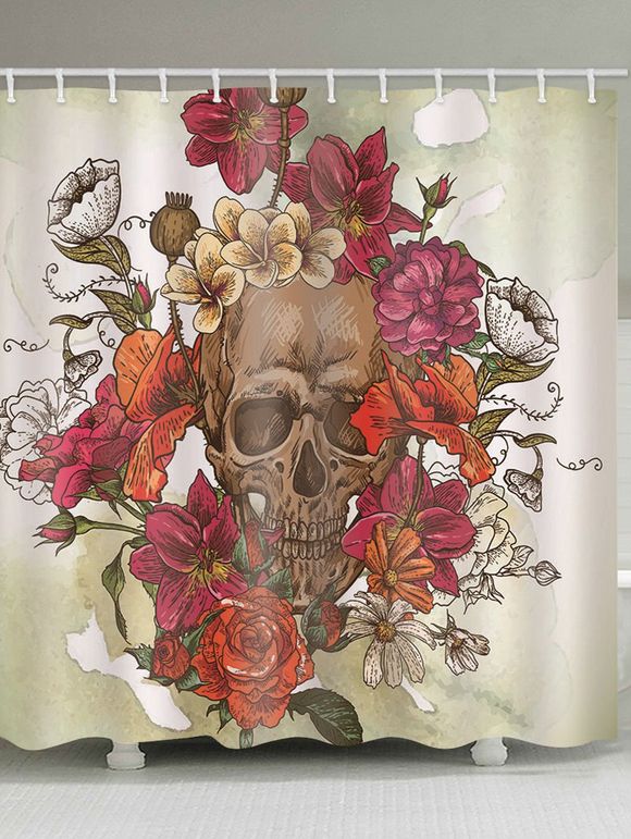 Rideau de Douche d'Halloween Motif de Crâne et de Fleur - multicolor B 180*200CM