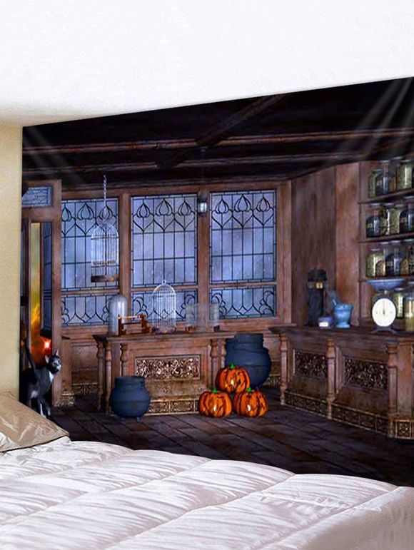 Tapisserie Murale d'Halloween Numérique Chambre Citrouille Imprimée - multicolor A W79 X L71 INCH
