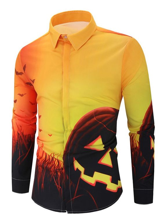 Chemise boutonnée à manches longues et citrouille d'Halloween - multicolor M