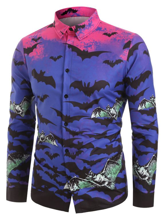 Chemise d'Halloween Chauve-souris Imprimé à Manches Longues - multicolor S