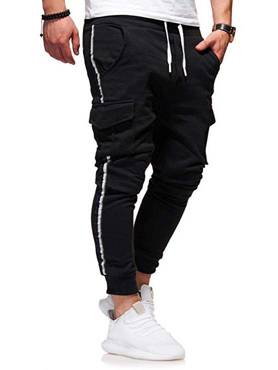 Pantalon de Jogging Décoration en Couleur Jointive avec Poche - Noir 2XL