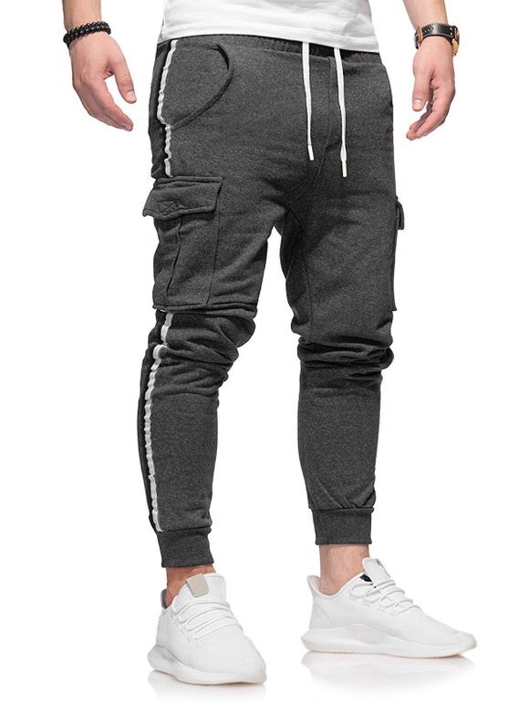 Pantalon de Jogging Décoration en Couleur Jointive avec Poche - Gris 2XL