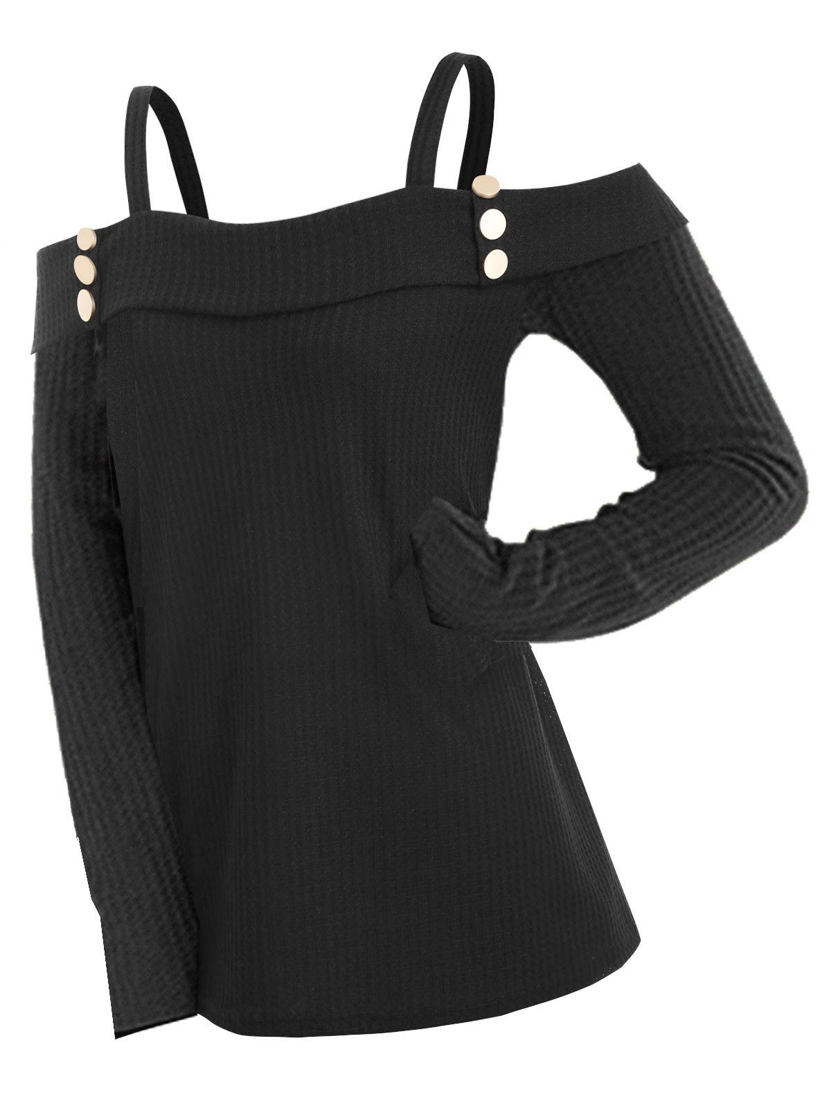 

Plus Size Buttons Cold Shoulder Knitwear, Black