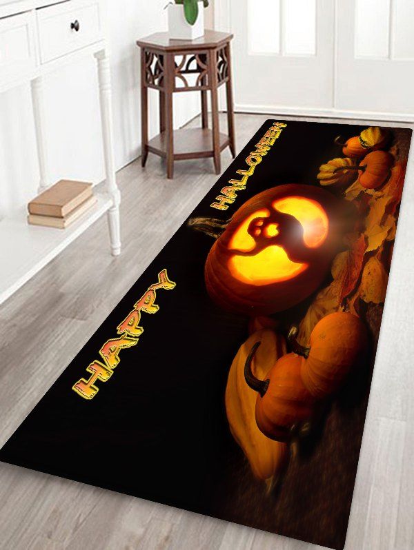 

Halloween Letter Pumpkin Leaf Floor Rug, Halloween orange