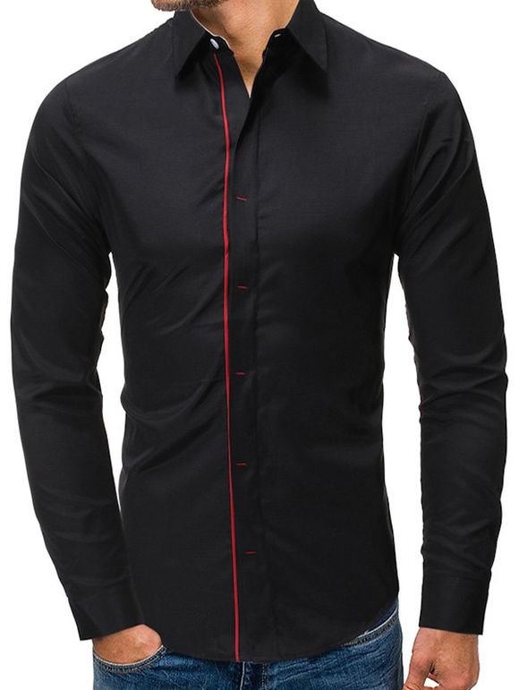 Chemise de Base Boutonnée à Manches Longues - Noir M