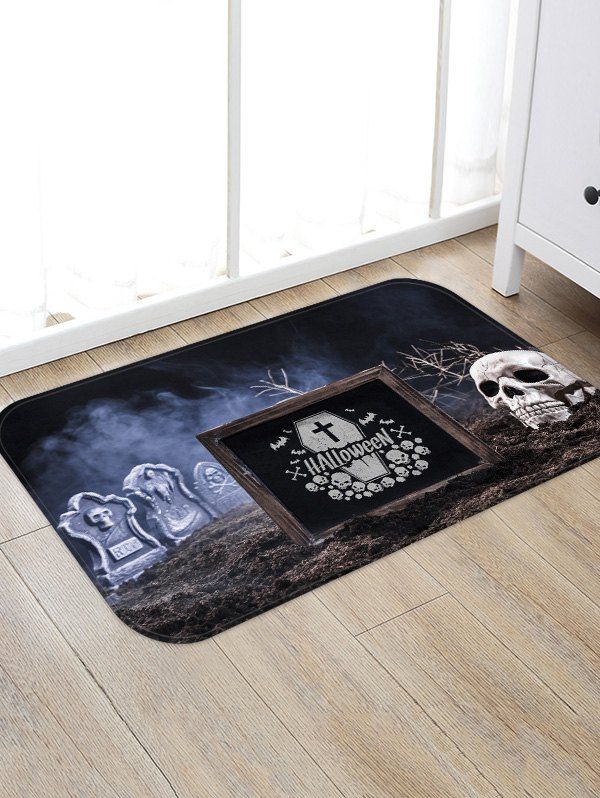 Halloween Skull Graveyard Print Floor Rug