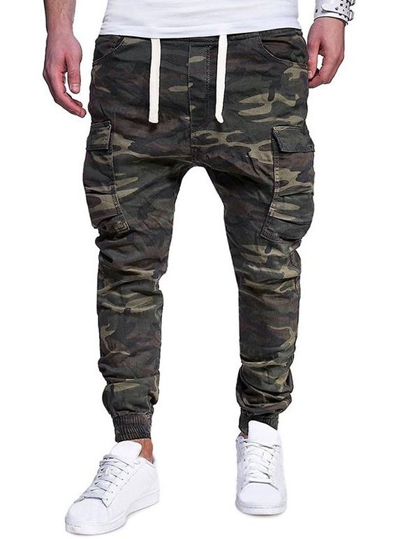 Pantalon de Jogging Camouflage Imprimé avec Poche à Rabat à Cordon - ACU Camouflage 3XL