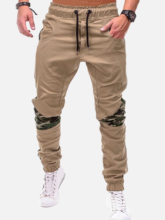 Pantalon de Jogging Camouflage Imprimé Jointif à Cordon - Kaki 4XL