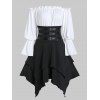 Faux Leather Strap Lace-up Layered Handkerchief Skirt with Bardot Top - WHITE S