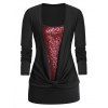T-shirt Tunique de Grande Taille à Col Carré à Paillettes - Noir 2X