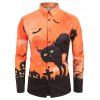 Chemise d'Halloween Chat et Chauve-souris Imprimés à Manches Longues - multicolor S