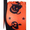Robe D'Halloween Vintage Citrouille Imprimée à Epaule Dénudée de Grande Taille avec Gilet - Orange 1X