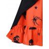 Robe D'Halloween Vintage Citrouille Imprimée à Epaule Dénudée de Grande Taille avec Gilet - Orange 1X