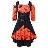 Robe D'Halloween Vintage Citrouille Imprimée à Epaule Dénudée de Grande Taille avec Gilet - Orange 4X