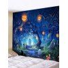 Tapisserie d'Halloween Arbre Lampe et Citrouille Imprimés - Bleu Foncé Toile de Jean W59 X L51 INCH