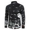 T-shirt d'Halloween Chat et Chauve-souris Imprimés à Manches Longues - Noir 2XL