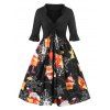 Robe Vintage à Imprimé Père Noël et Cadeau Grande Taille à Lacets - Noir 4X