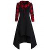 Robe à Capuche Mi-Longue Convertible Haute Basse à Carreaux - Noir L