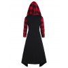 Robe à Capuche Mi-Longue Convertible Haute Basse à Carreaux - Noir L