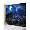 Tapisserie Murale d'Halloween Arbre Pierre de Tombe Imprimés - Bleu Lapis W79 X L71 INCH