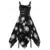 Plus Size Handkerchief Œillets Sun Imprimer Robe Halloween - Noir 2X
