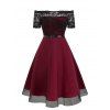 Lace Bodice Off The Shoulder Semi Formal Dress - RED WINE L