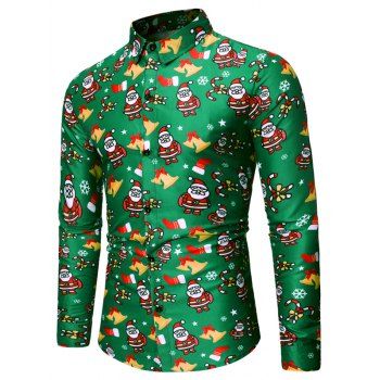 

Santa Claus Bell Pattern Long Sleeves Shirt, Jungle green