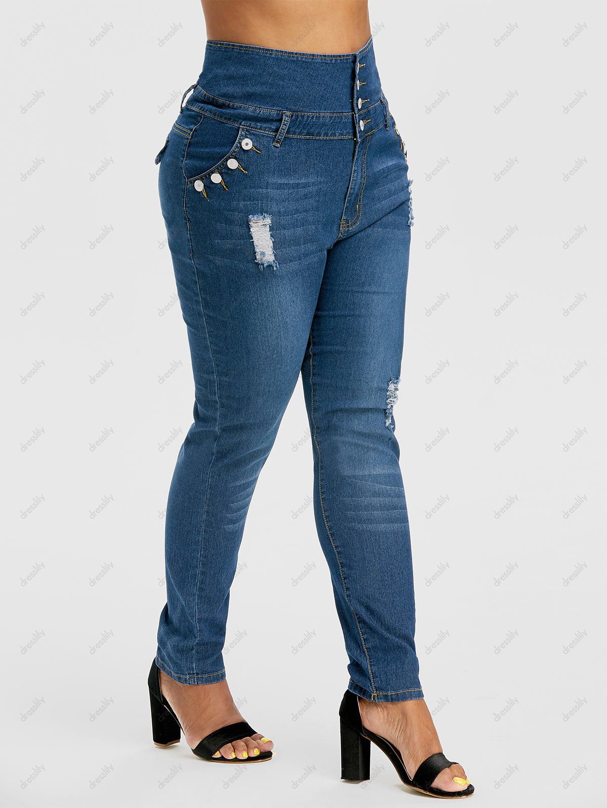 plus size high waisted distressed jeans