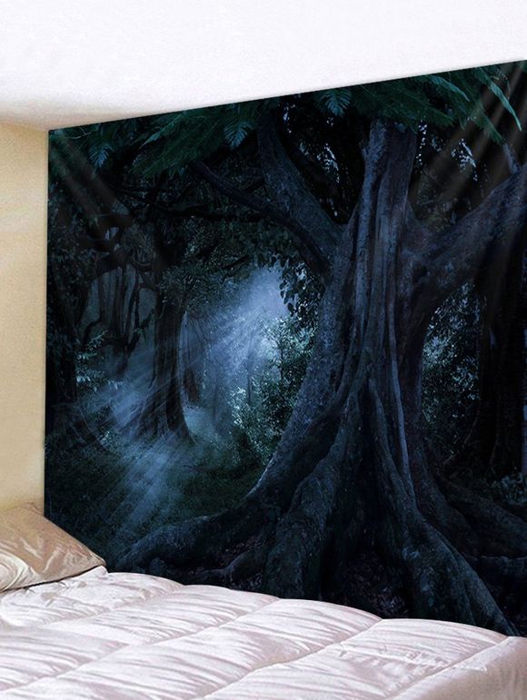 Tapisserie Murale d'Halloween Forêt Sombre Imprimé - Gris Ardoise Foncé W79 X L59 INCH