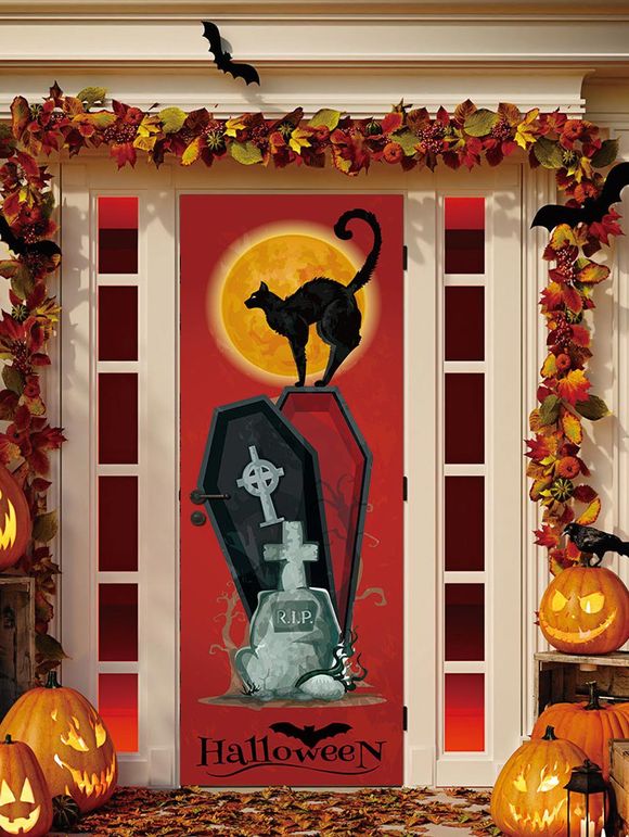 Autocollants de porte thème Halloween impression 3D - multicolor 2PCS X 15 X 79 INCH