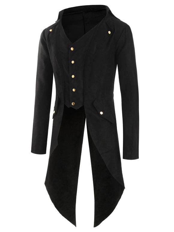 Manteau Trench en Couleur Unie avec Bouton - Noir 3XL