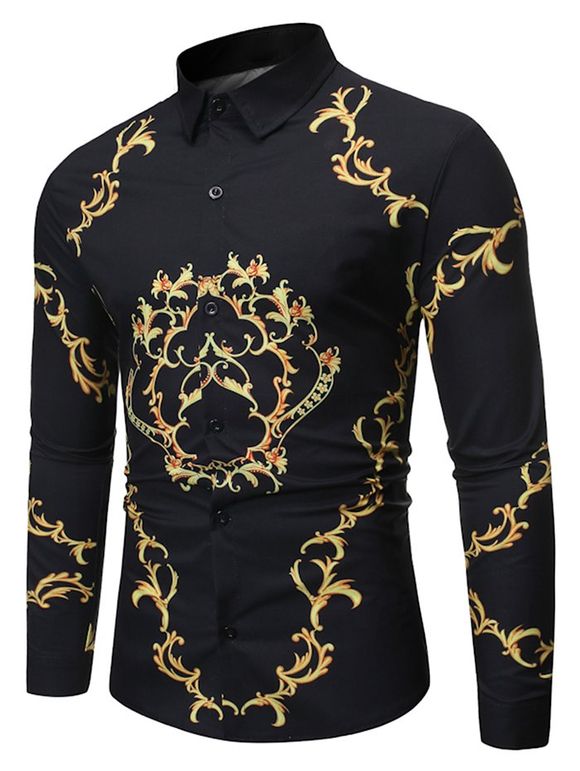 Chemise Boutonnée Luxe Imprimée à Manches Longues - Noir M