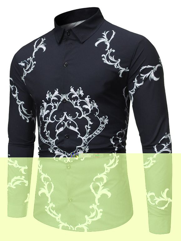 Chemise Boutonnée Luxe Imprimée à Manches Longues - Cadetblue L