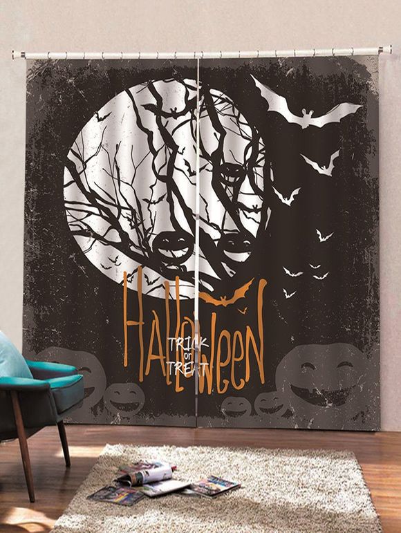 Rideaux de Fenêtre d'Halloween Lune Nuit et Citrouille Imprimés 2 Panneaux - multicolor C W70×L100CM×2PCS