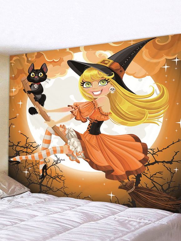 Tapisserie Murale d'Halloween Sorcière Imprimée - multicolor A 230*180CM